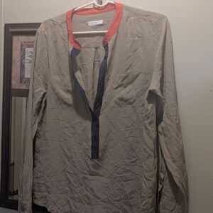 Equipment Beige Blouse with Red and Blue Accents
